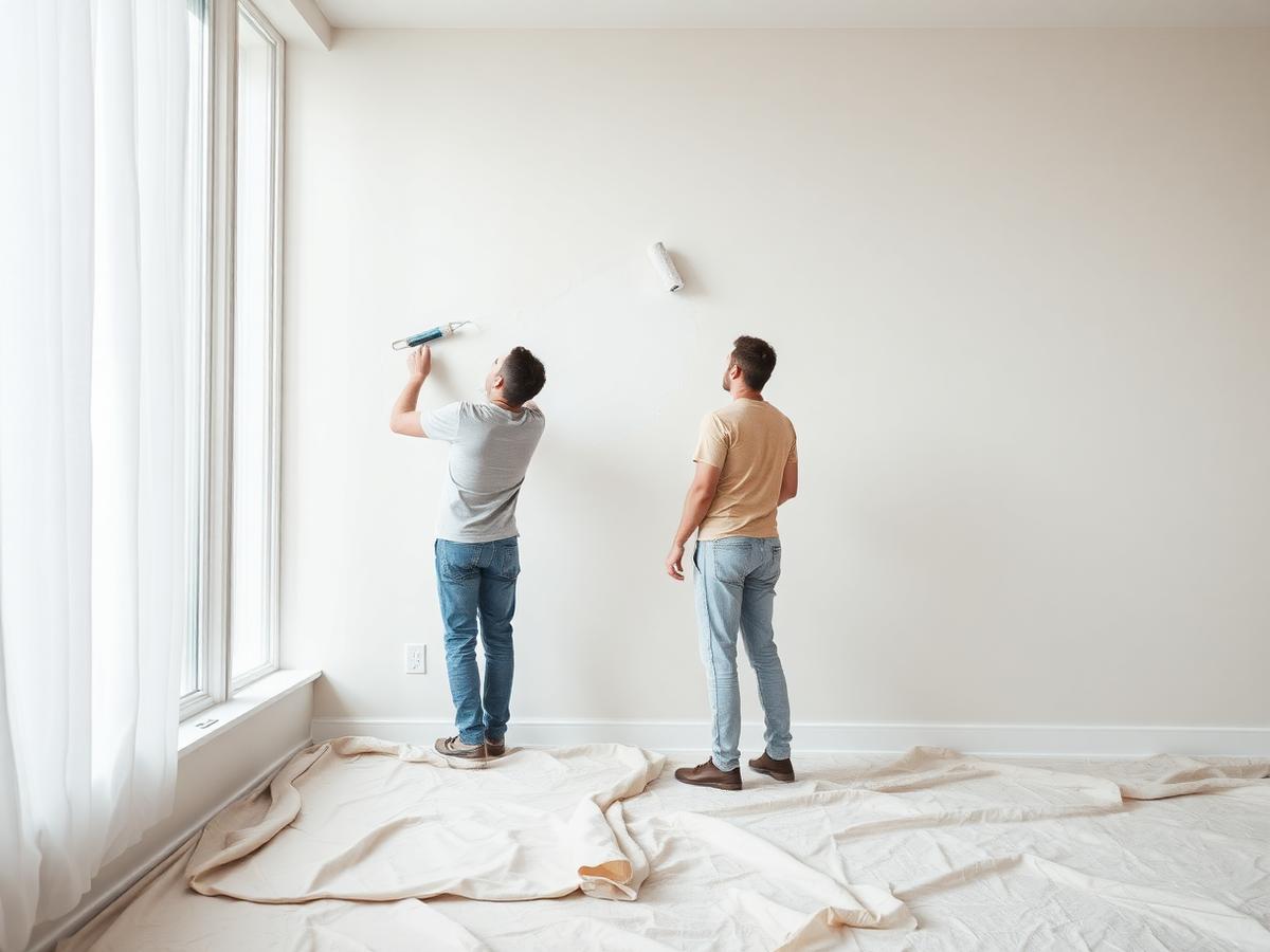 Painter rolling fresh paint onto an interior wall