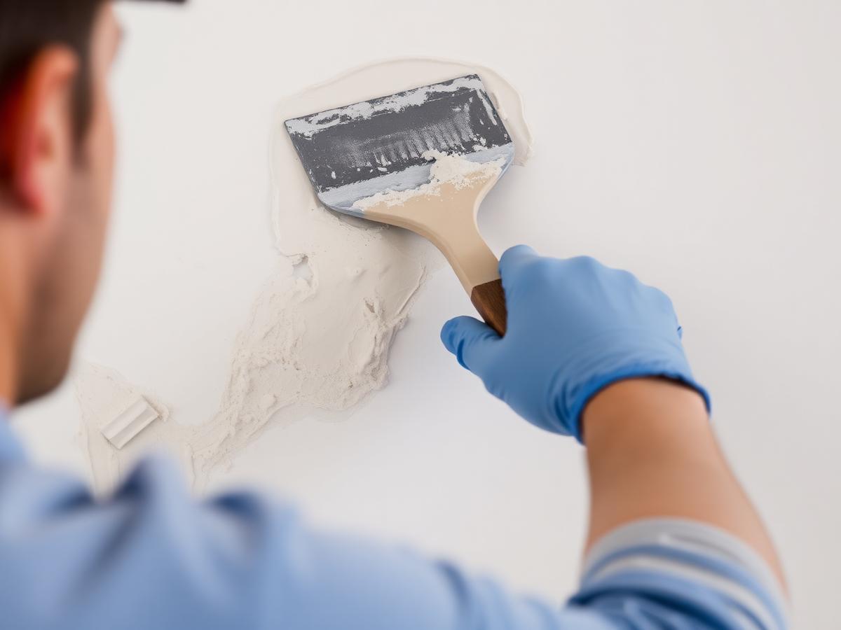 Plasterer smoothing plaster on an interior wall with a trowel